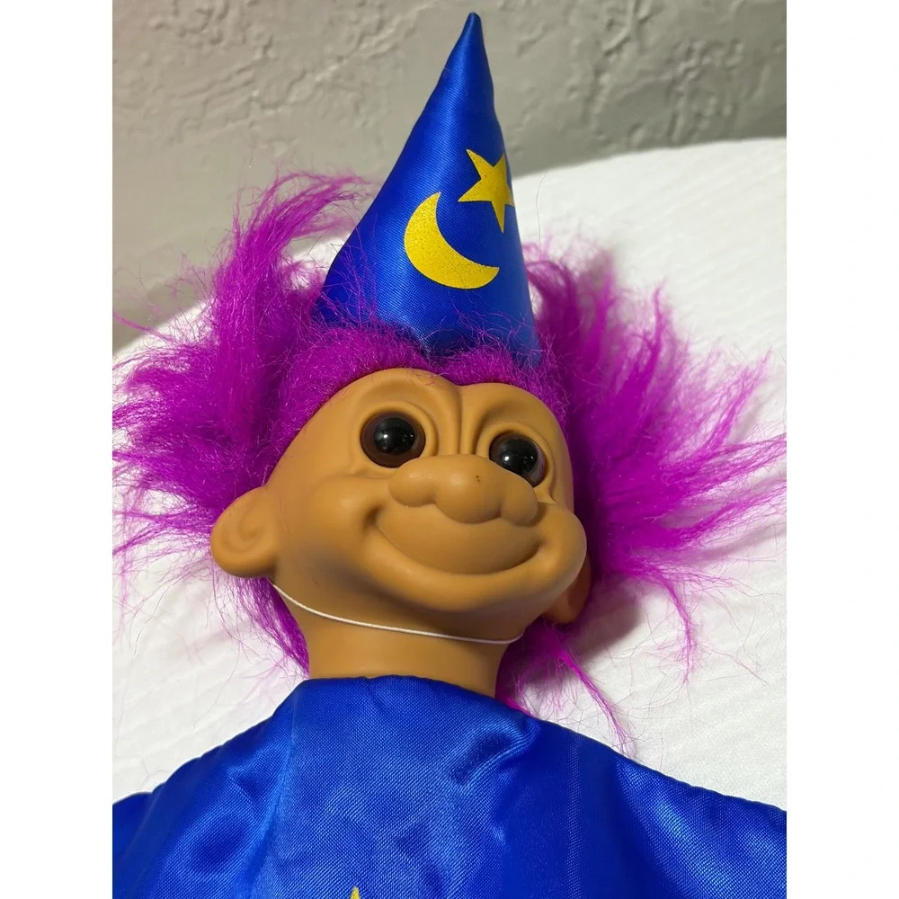 Vintage Russ Berrie Wizard Troll Hand Puppet Purple Hair Blue Robe NWT Plush
